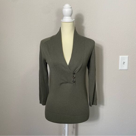 Ann Taylor Cashmere Blend Faux Wrap Front W/ Buttons Knit Sweater Women's XXS - Picture 12 of 16